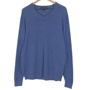 HART SCHAFFNER MARX 100% Extra Fine Merino Wool Sweater Men's Sz XL Blue V Neck